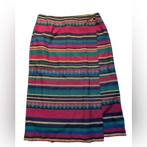 Vintage Russ Sport Size 16 Western Aztec print Wrap Skirt, red, blue, green,